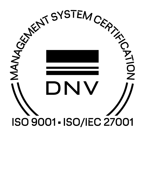 DNV managementsysteemcertificering ISO 9001 en ISO 27001 logo