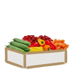 Krat met verse groenten zoals komkommers, paprika en wortelen