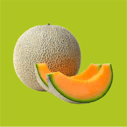 Hele en gesneden cantaloupe op groene achtergrond
