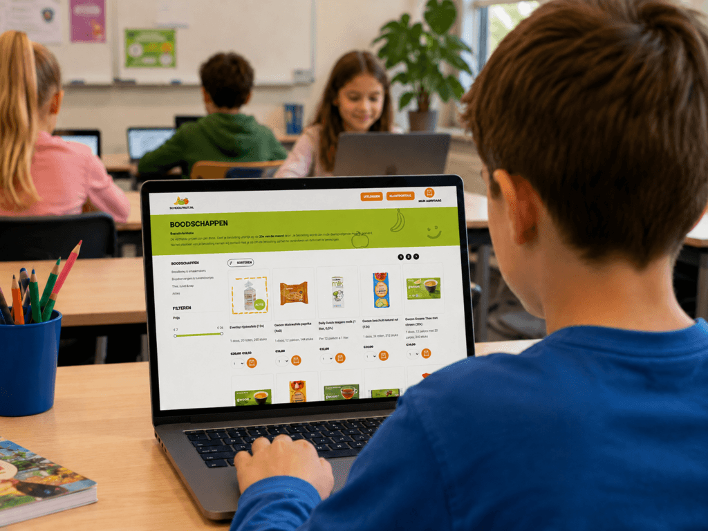Leerlingen werken op laptops in klaslokaal