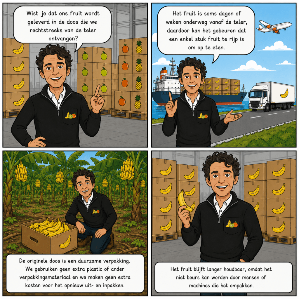 Strip over duurzame fruitlevering van teler tot klant