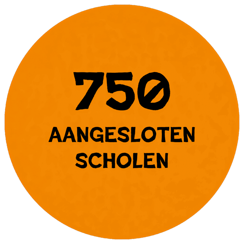 Oranje cirkel met tekst 350 aangesloten scholen