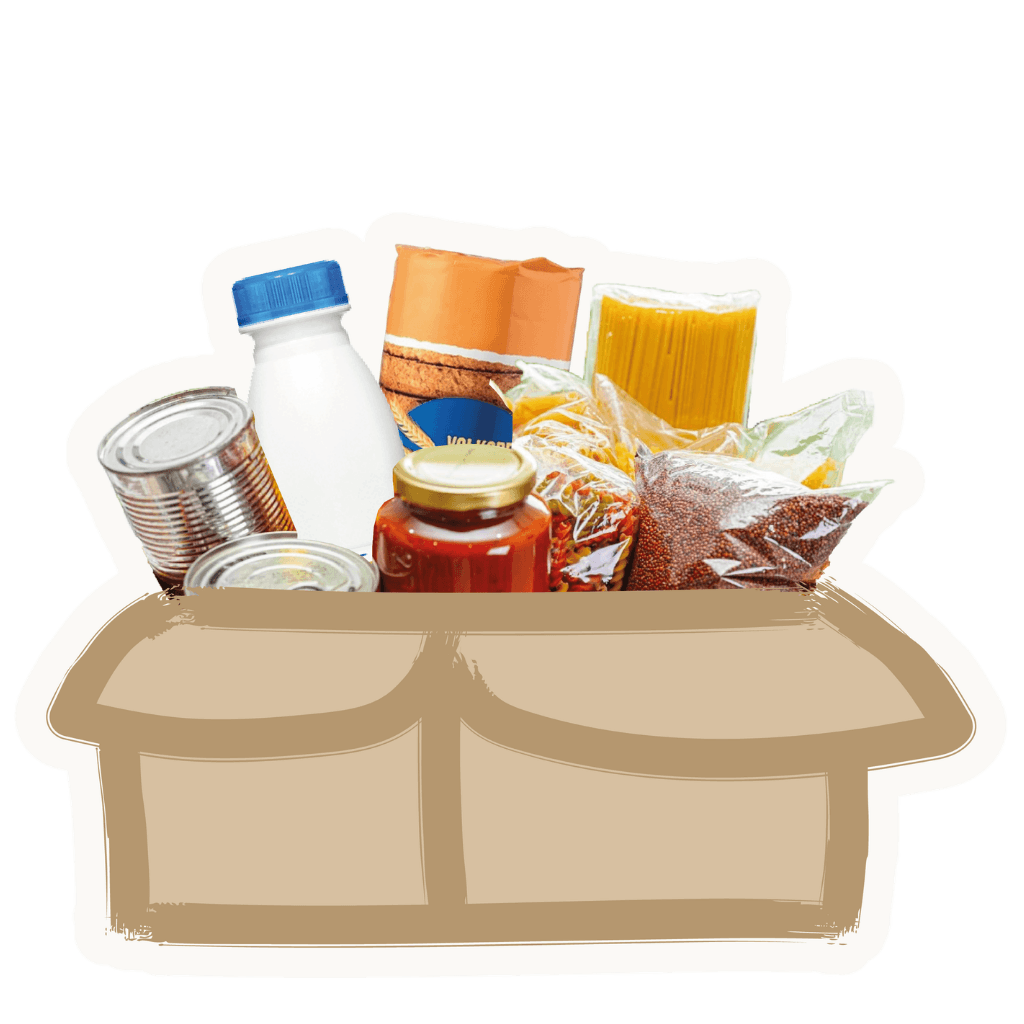 Doos met houdbare boodschappen en levensmiddelen