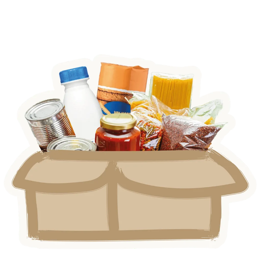 Doos met houdbare boodschappen en levensmiddelen